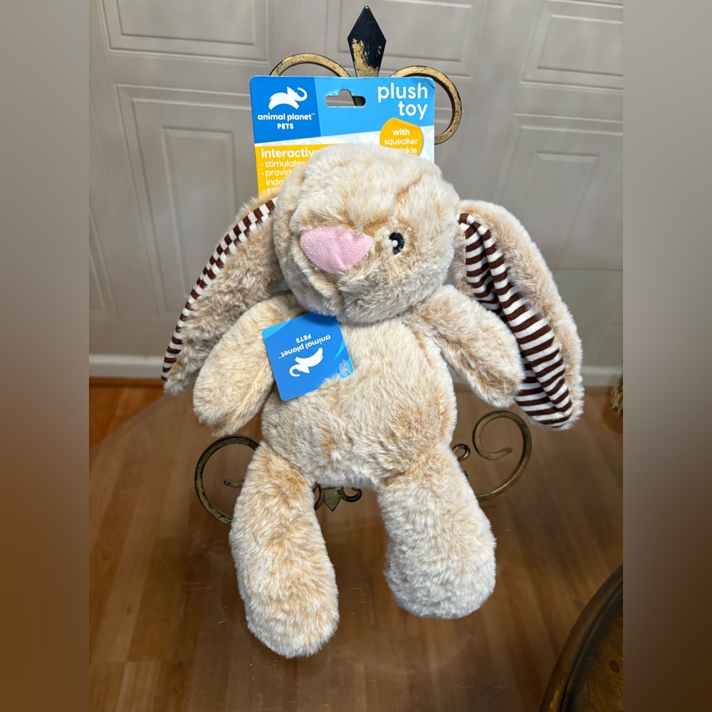 Animal Planet Interactive Fluffy Bunny Plush Toy With Clinker & Squeaker 12.5”